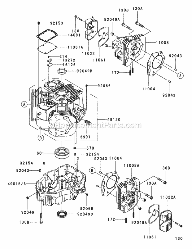 Kawasaki Fx850v-As00 Cylinder & Crankcase Diagram and Parts List for S6031-KW 53AI8DU6050 Cub Cadet Sprayer